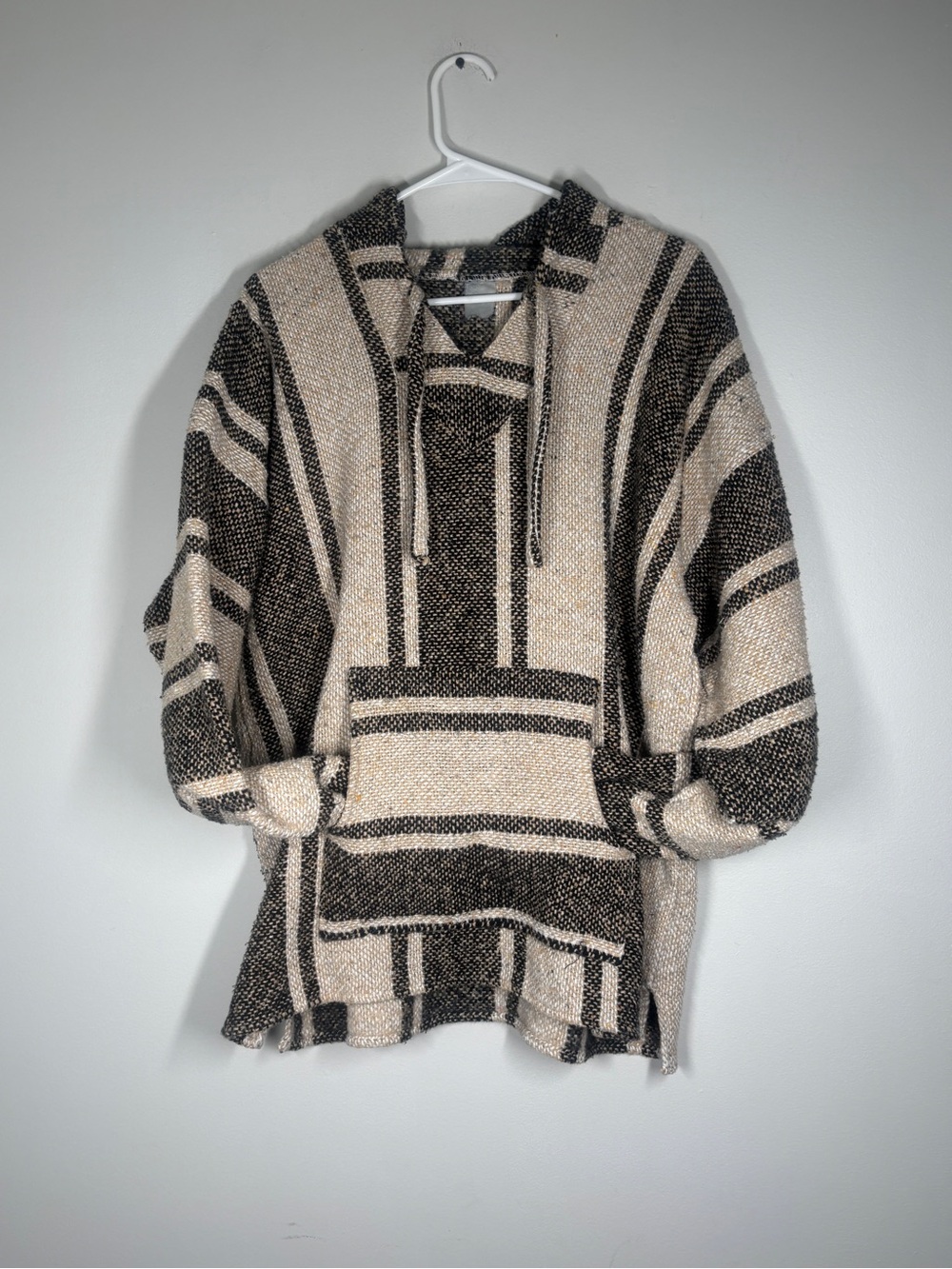 Cozy Striped Hooded Baja Sweater - Cream and Black